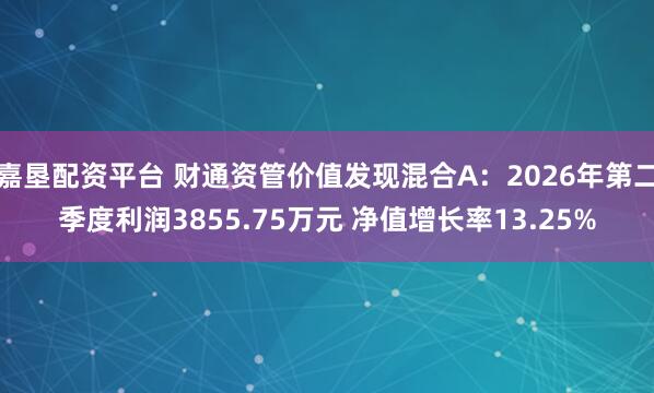 嘉垦配资平台 财通资管价值发现混合A：2026年第二季度利润3855.75万元 净值增长率13.25%